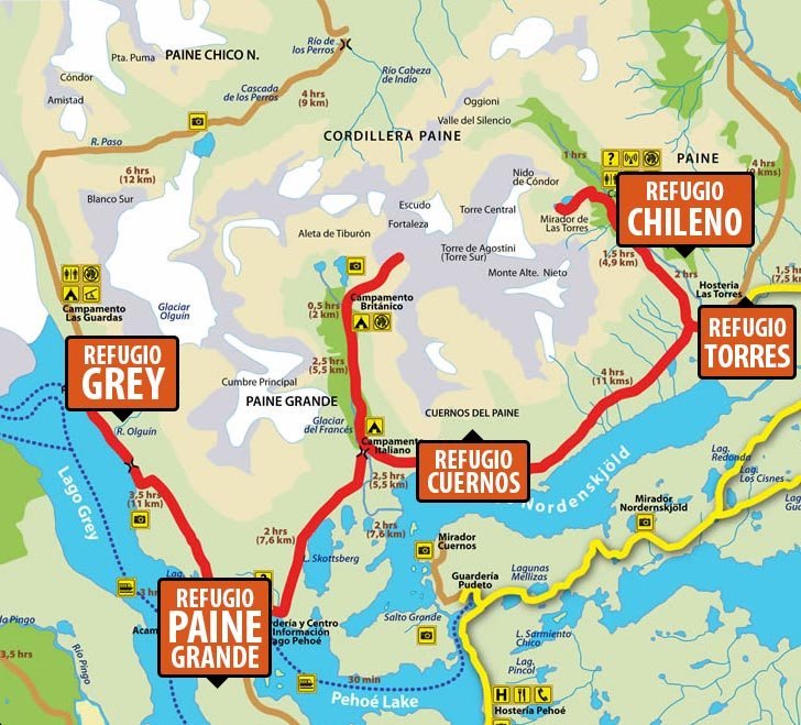 Mapa Trekking W